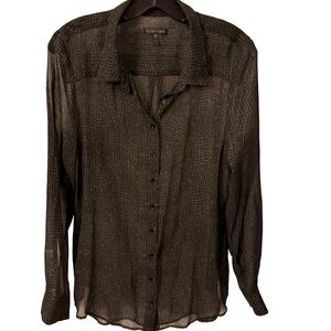 Eileen Fisher Women’s Button Down 100% SILK Blouse Black/gray Sheer Sz S